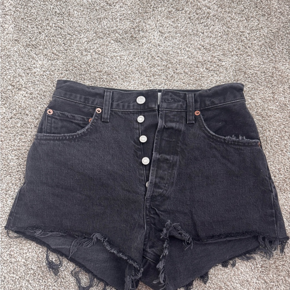 Agolde Black Frayed Jean Shorts